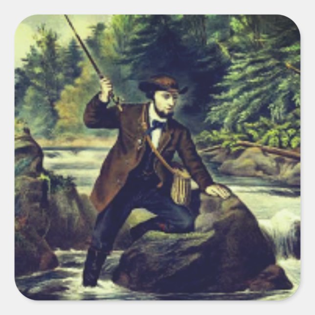 Forellenfischerei von Currier und Ives Quadratischer Aufkleber (Vorderseite)