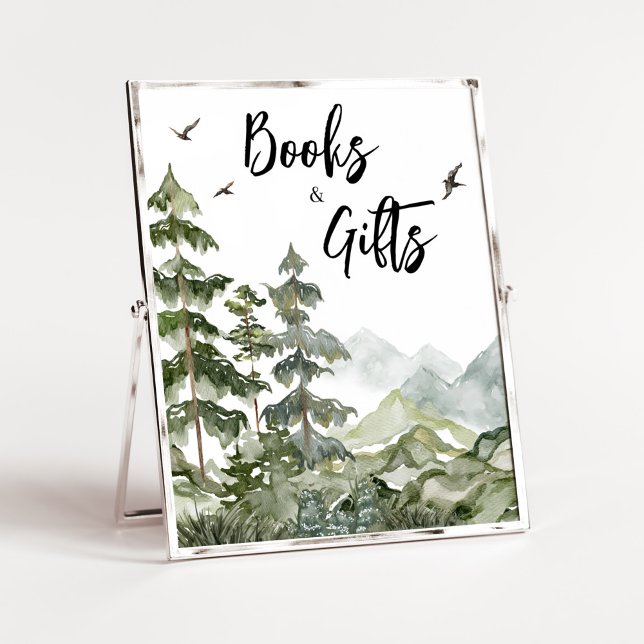 Forest Adventure Baby Duschbücher und Geschenke Poster (Boy Woodland Baby Shower Books and Gifts Sign)