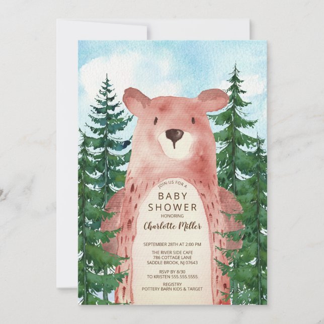 Forest Adventure Bear Boys Baby shower Invitation (Devant)