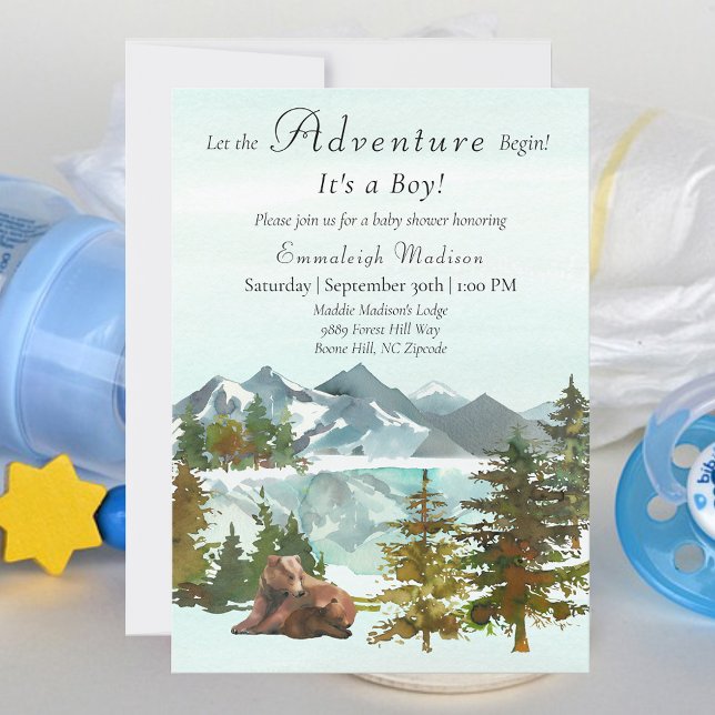 Forest Adventure Boy Rustic Bears Kinderdusche Einladung (Von Creator hochgeladen)