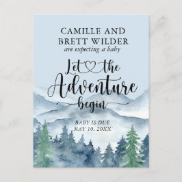 Forest Adventure Mountains Baby Blue Pregnancy Ankündigungspostkarte