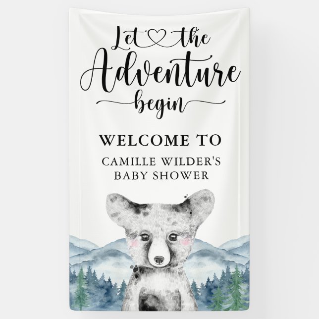 Forest Adventure Mountains Baby Shower Banner (Vertikal)