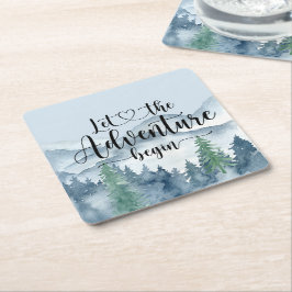 Forest Adventure Mountains Blue Baby Dusche Rechteckiger Pappuntersetzer