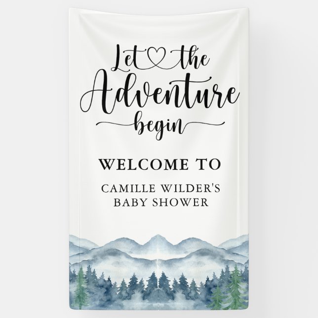 Forest Adventure Mountains Blue Baby Shower Banner (Vertikal)