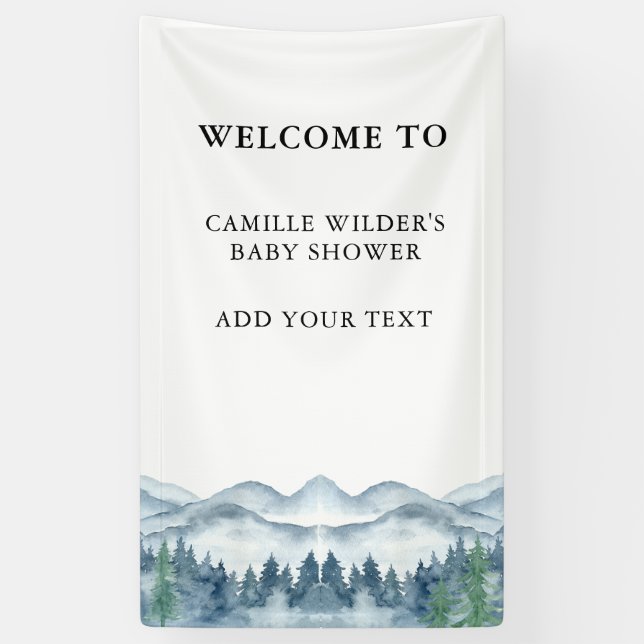Forest Adventure Mountains Blue Baby Shower Banner (Vertikal)
