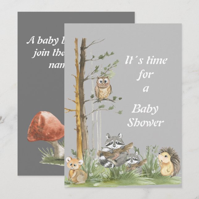 Forest amimal baby Dusche Einladung (Vorne/Hinten)