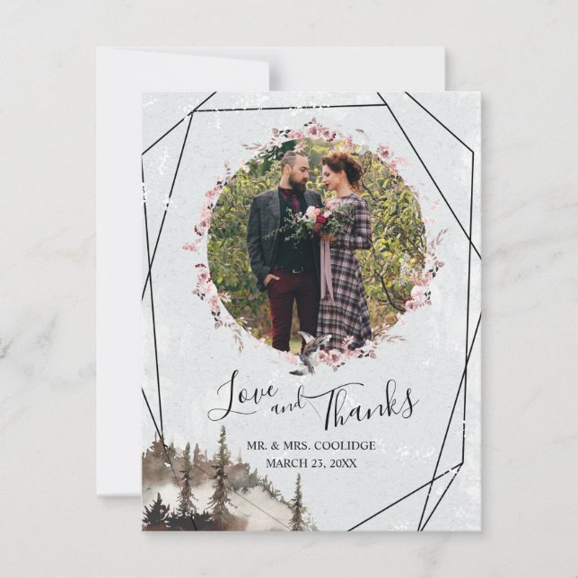 Forest and Raven Floral Wreath Wedding Vielen Dank Dankeskarte (Vorderseite)