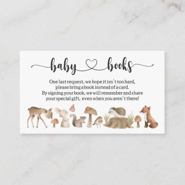 Forest Animal Baby Dusche I Birthday Book Anfrage Begleitkarte (Vorderseite)