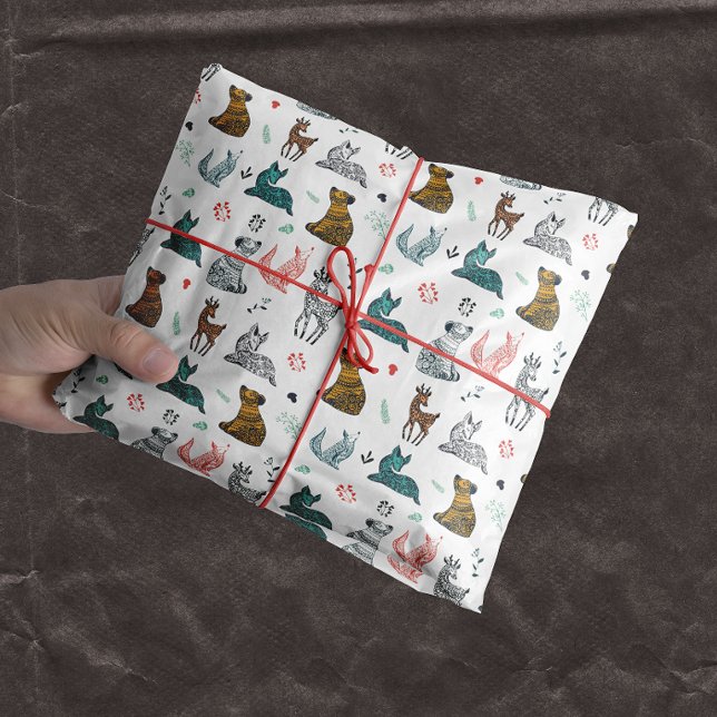 Forest Animal Doodle Muster | weiß Seidenpapier (Von Creator hochgeladen)