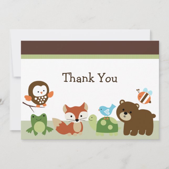 Forest Animal Friends Baby Dusche Danke Karte (Vorderseite)