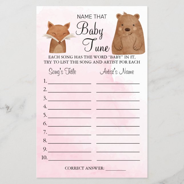 Forest Animal Name, die Baby Tune Dusche Spielkart Flyer (Vorne)