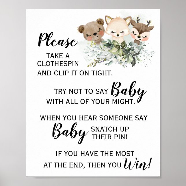 Forest Animal Say Baby Baby Duschzeichen nicht Poster (Vorne)