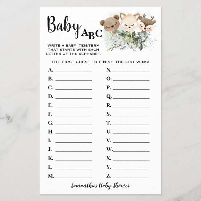 Forest Animals Baby ABC Baby Shooting Game Card Flyer (Vorne)
