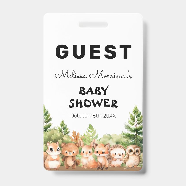 Forest Animals Baby Boy Shower Guest Ausweis (Vorderseite)