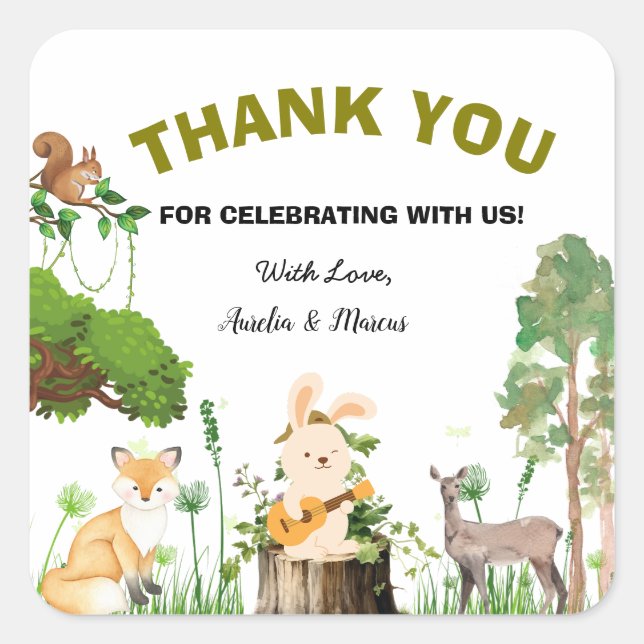 Forest Animals Baby ShowSquare Aufkleber (Vorderseite)