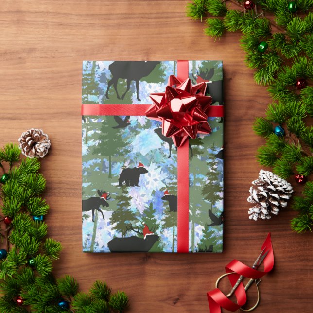 Forest Animals in Santa Hats Geschenkpapier (Feiertagsgeschenk)