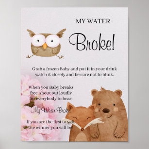 Forest Animals My Water Broke Dusche Spielzeichen Poster