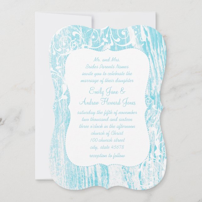 Forest Aqua Old Barn Wood Wedding Einladung (Vorderseite)