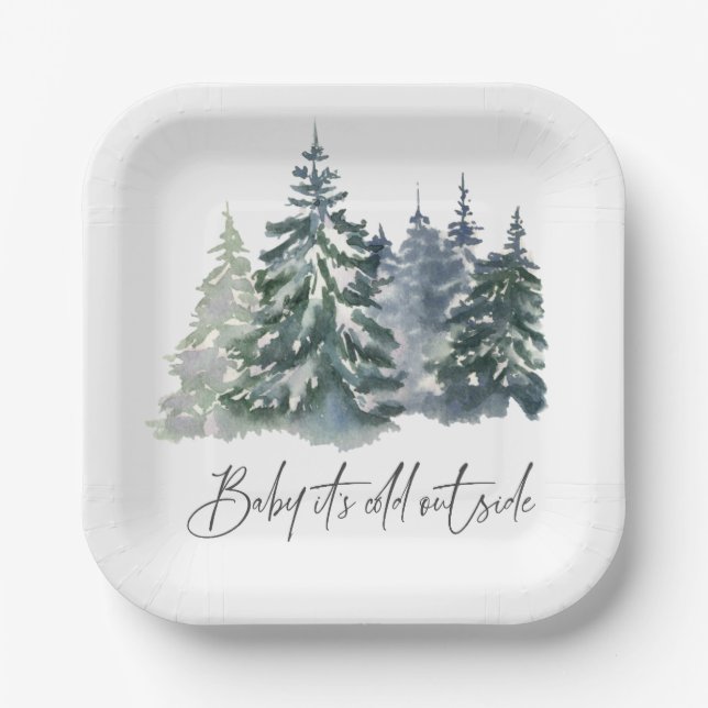 Forest Baby It's Cold Outside Winter Baby Dusche Pappteller (Vorderseite)