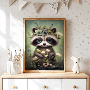 Forest Baby Raccoon Blume   Raccoon Wall Print Poster