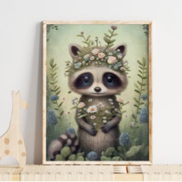 Forest Baby Raccoon Blume | Raccoon Wall Print Poster