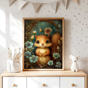 Forest Baby Squirrel Blume   Eichhörnchenwand Poster