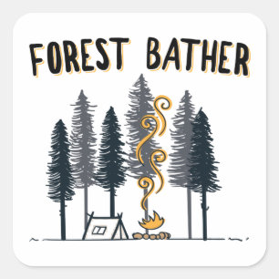 Forest Bather Camping Quadratischer Aufkleber