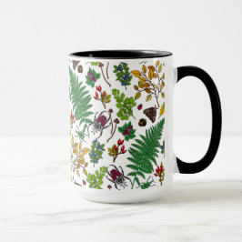 Forest berries, leaves and bugs on white tasse