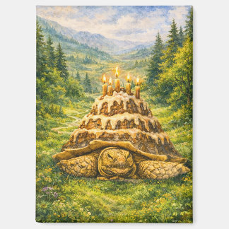 Forest Birthday Cake Sulcata Tortoise Watercolor Magnet