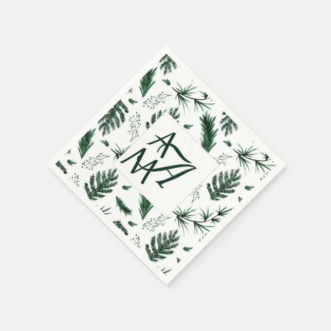 Forest Blätter Green Monogram 3 Initials Newlyweds Serviette (Ecke)