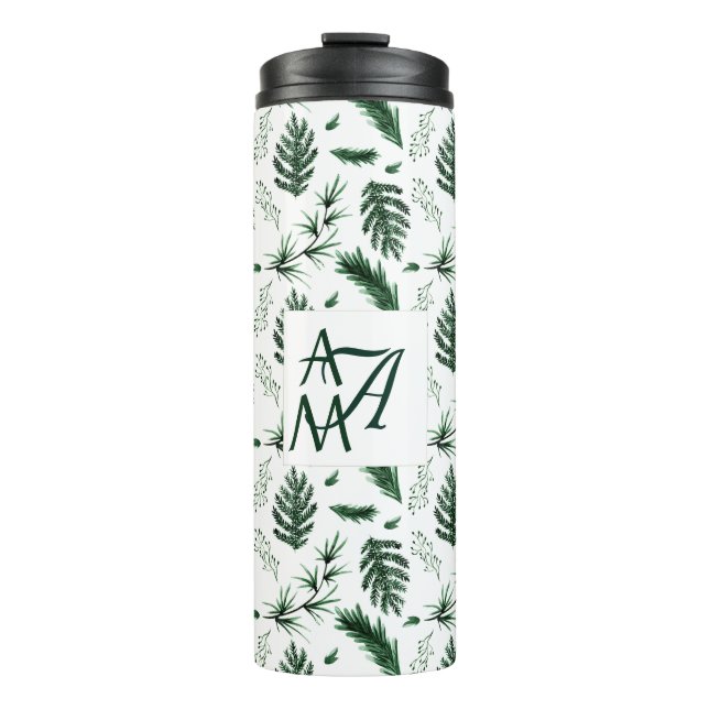 Forest Blätter Green Monogram 3 Initials Newlyweds Thermosbecher (Vorderseite)