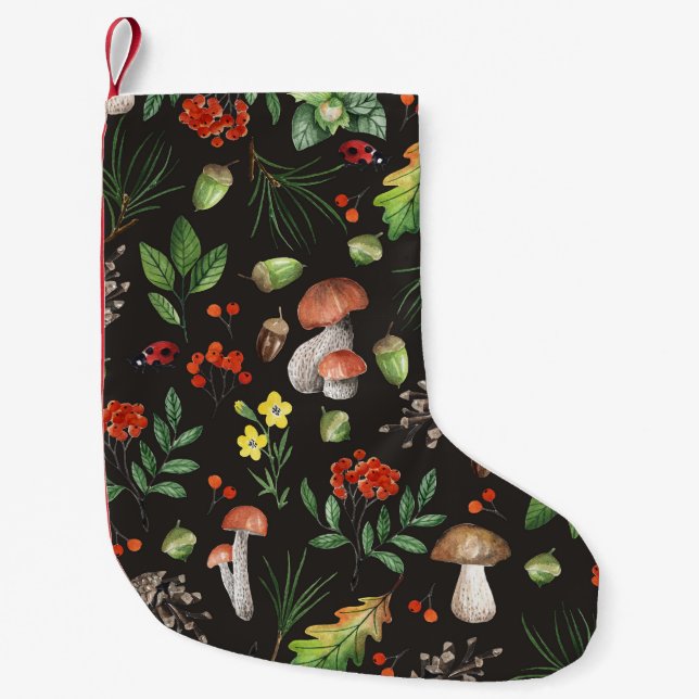Forest Bounty: Aquarellfarben-Pilzmuster Kleiner Weihnachtsstrumpf (Vorderseite)