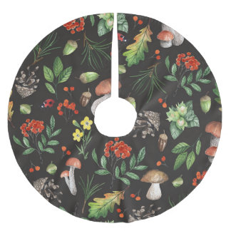 Forest Bounty: Aquarellfarben-Pilzmuster Polyester Weihnachtsbaumdecke