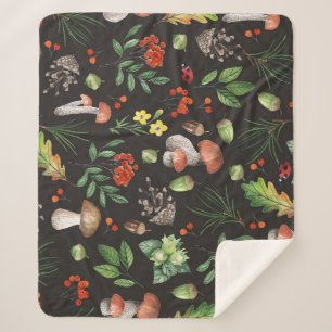 Forest Bounty: Aquarellfarben-Pilzmuster Sherpadecke