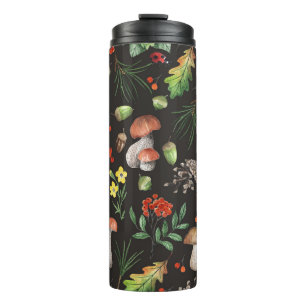 Forest Bounty: Aquarellfarben-Pilzmuster Thermosbecher