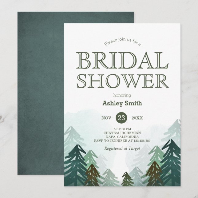 Forest Bridal Dusche Einladung Winter Abenteuer (Vorne/Hinten)