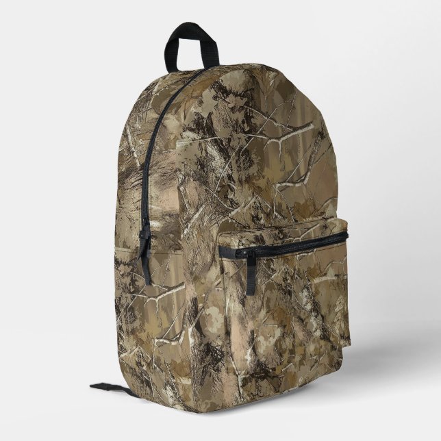 Forest Camo with Dry Leaves Pattern Bedruckter Rucksack (Rückseitige Ecke links)