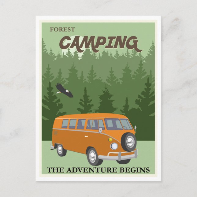 Forest Camping Camper Van Travel Poster Postkarte (Vorderseite)