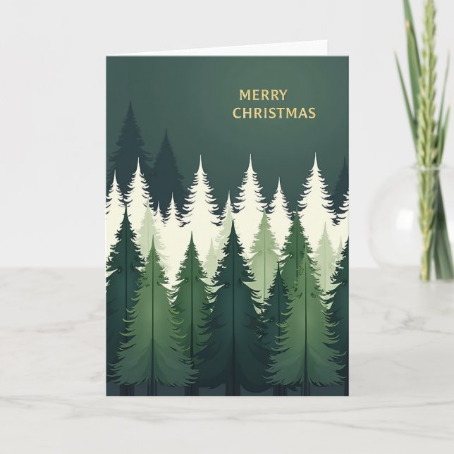Forest Christmas Card - Modern Evergreen Tree Karte (Vorderseite)