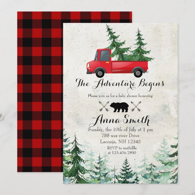 Forest Christmas Tree Red Baby Dusche Einladung (Vorne/Hinten)