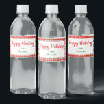 Forest Christmas Water Flasche Label<br><div class="desc">Wald - ist ein originelles Muster, das ich Anfang der 2000er Jahre entworfen habe. Die Farben Rot, Weiß und Grün. Ideal für Textilien, technische Hüllen und Packpapier. Dies ist ein großartiger Hintergrund für Sie, um mit Ihren eigenen Fotos und/oder Text anpassen. Klicken Sie einfach auf die Schaltfläche Anpassen, um zu...</div>
