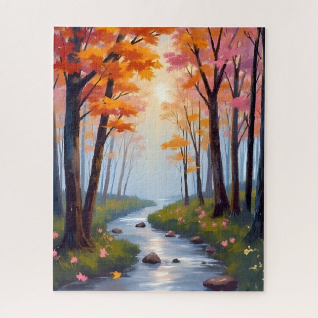 Forest Creek | Herbstlaub Wasserfarbenlandschaft (Vertikal)