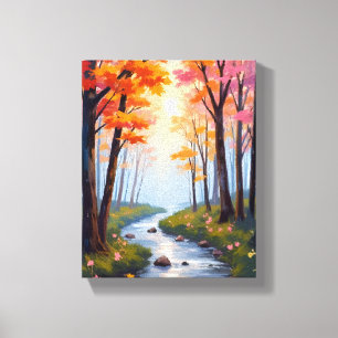 Forest Creek   Herbstlaub Wasserfarbenlandschaft Leinwanddruck