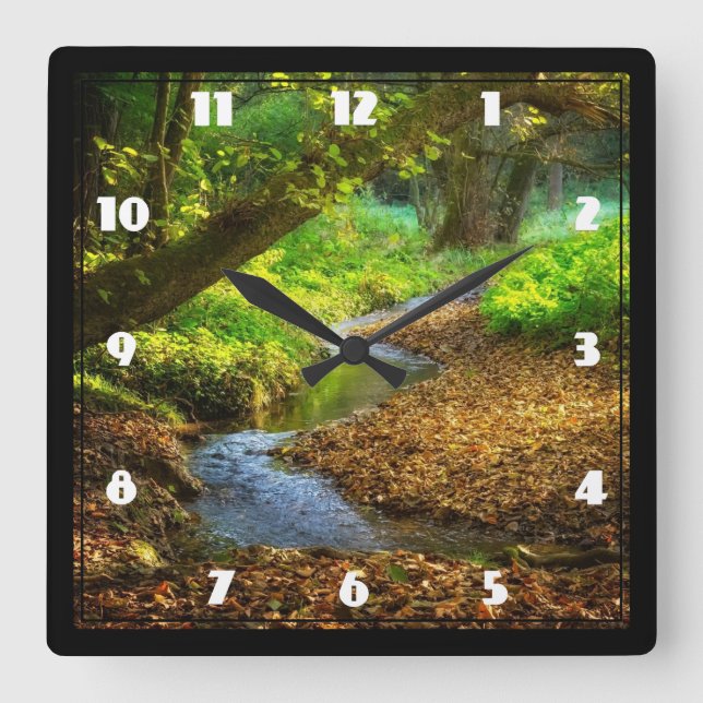 Forest Creek Schöne Landschaft Foto Quadratische Wanduhr (Vorderseite)