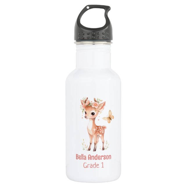 Forest Deer Animal Girl Edelstahlflasche (Vorderseite)