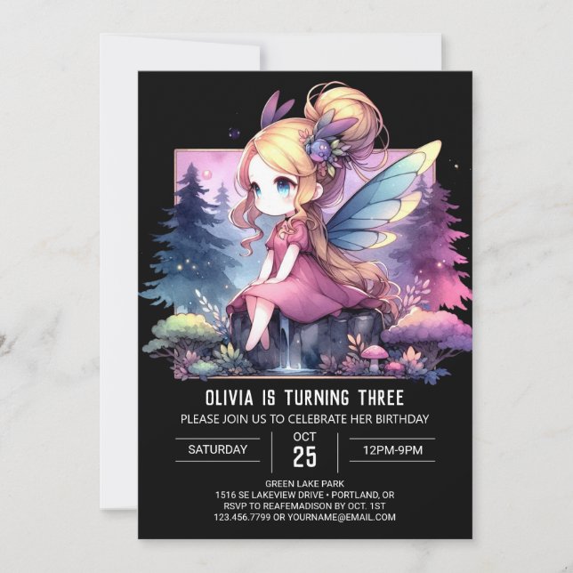 Forest Digital Fairy Geburtstag Einladung (Vorderseite)