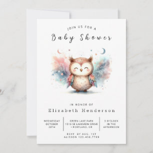 Forest Digital Owl Baby Dusche Einladung