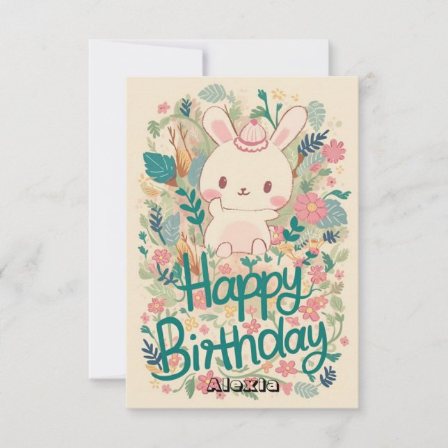 Forest Editable Bunny Digital Geburtstag Karte (Vorderseite)