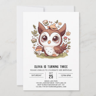 Forest Editable Digital Owl Birthday Einladung