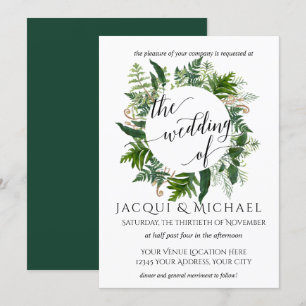 Forest Emerald Fern Foliage Leaf Wreath Wedding Einladung
